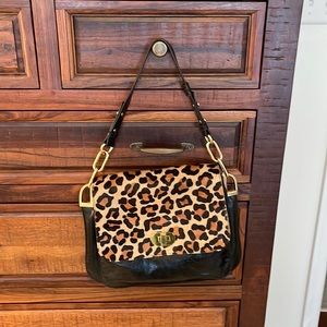 Badgley Mischka black leather and leopard bag.